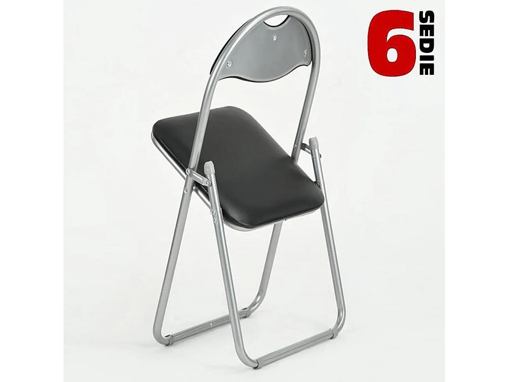 Set 6 Pezzi Sedie Imbottite Pieghevoli Colore Nero Struttura Silver Sedia Metal
