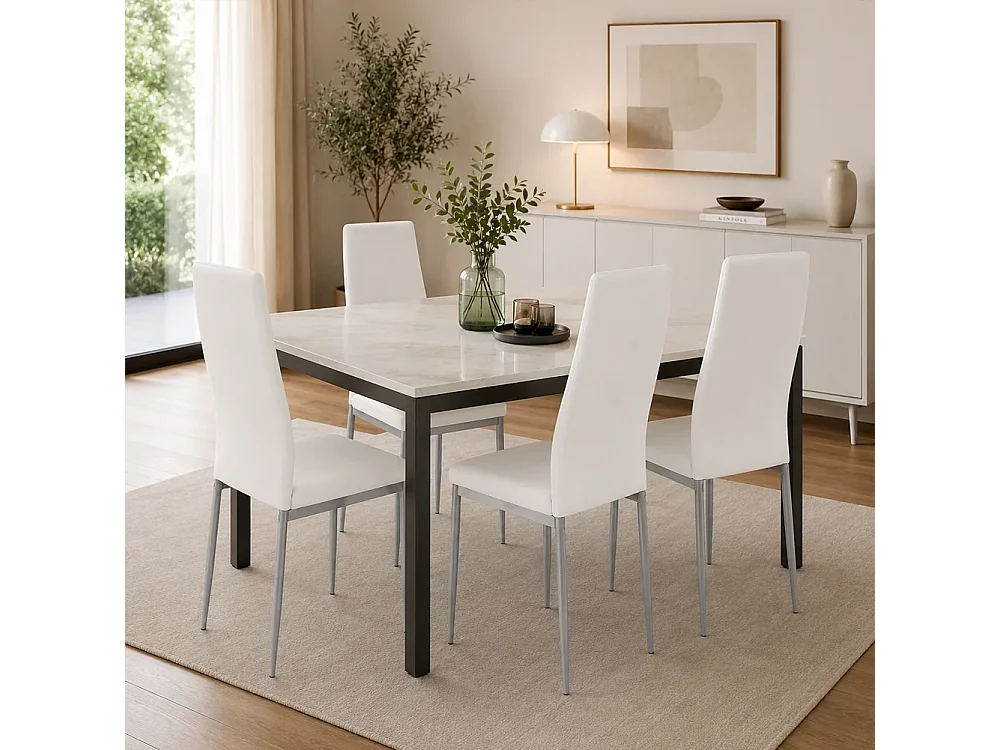 Set 4 Sedie Moderne Sala Pranzo Salotto Cucina Seduta Imbottita Ecopelle Bianco