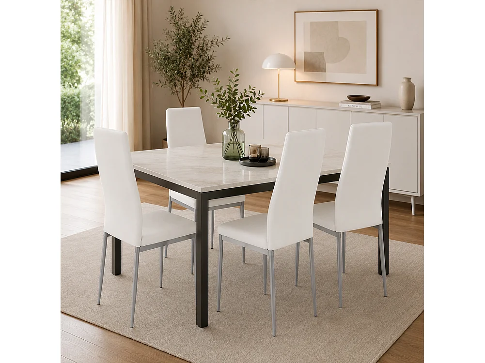 Set 4 Sedie Moderne Sala Pranzo Salotto Cucina Seduta Imbottita Ecopelle Bianco