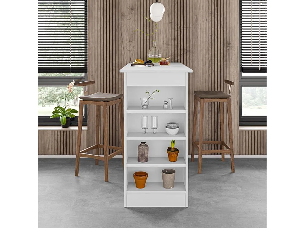 Tavolo da Bar con 4 Ripiani e Portaoggetti Bianco Salvaspazio 117x54x102 cm