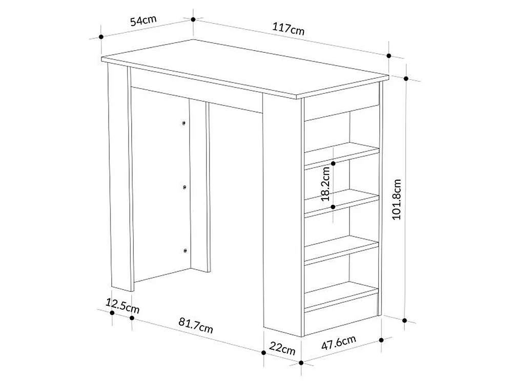 Tavolo da Bar con 4 Ripiani e Portaoggetti Bianco Salvaspazio 117x54x102 cm