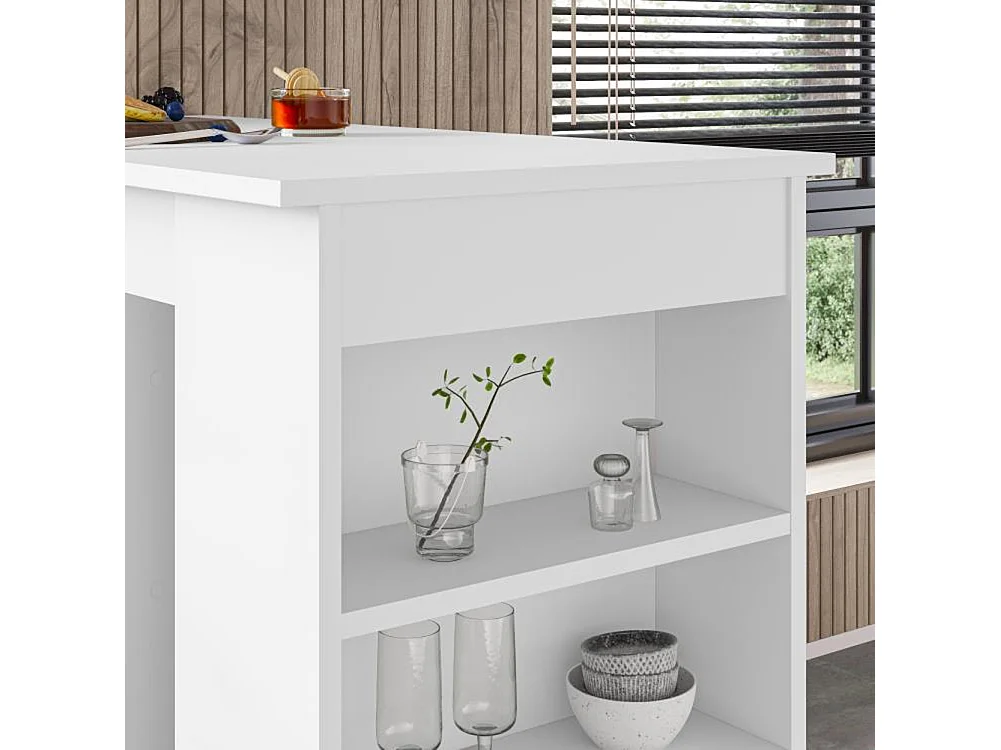 Tavolo da Bar con 4 Ripiani e Portaoggetti Bianco Salvaspazio 117x54x102 cm