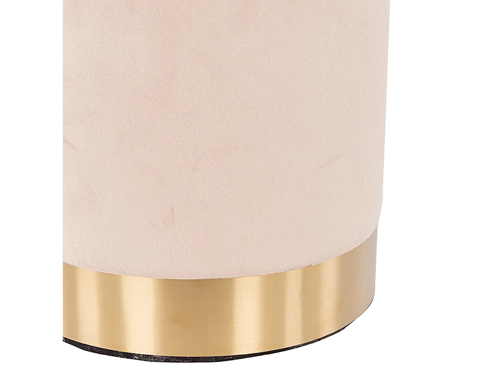 Pouf Poggiapiedi in Velluto Beige Struttura in Legno 31x31x38 cm Base dorata Metallo