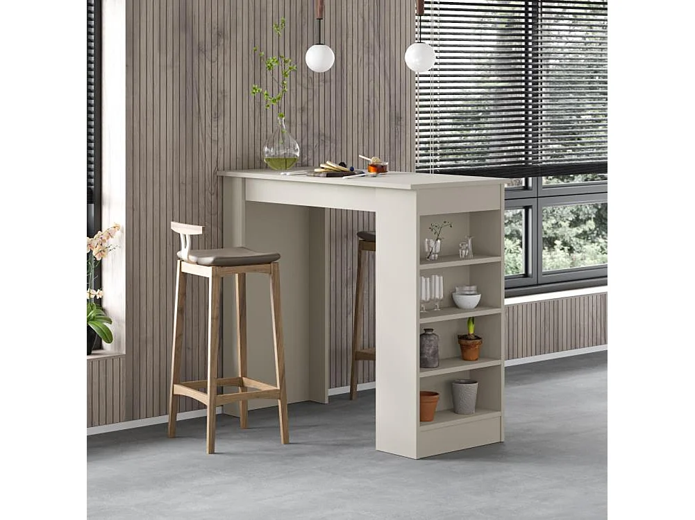 Tavolo da Bar con 4 Ripiani e Portaoggetti Sabbia Salvaspazio 117x54x102 cm