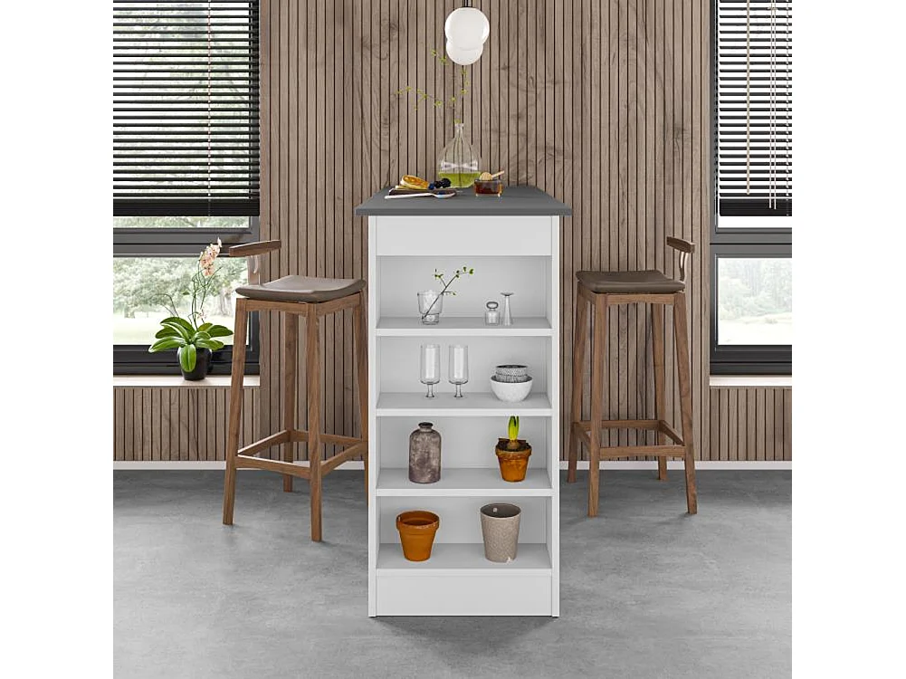 Tavolo da Bar con 4 Ripiani e Portaoggetti Bianco e Antracite 117x54x102 cm