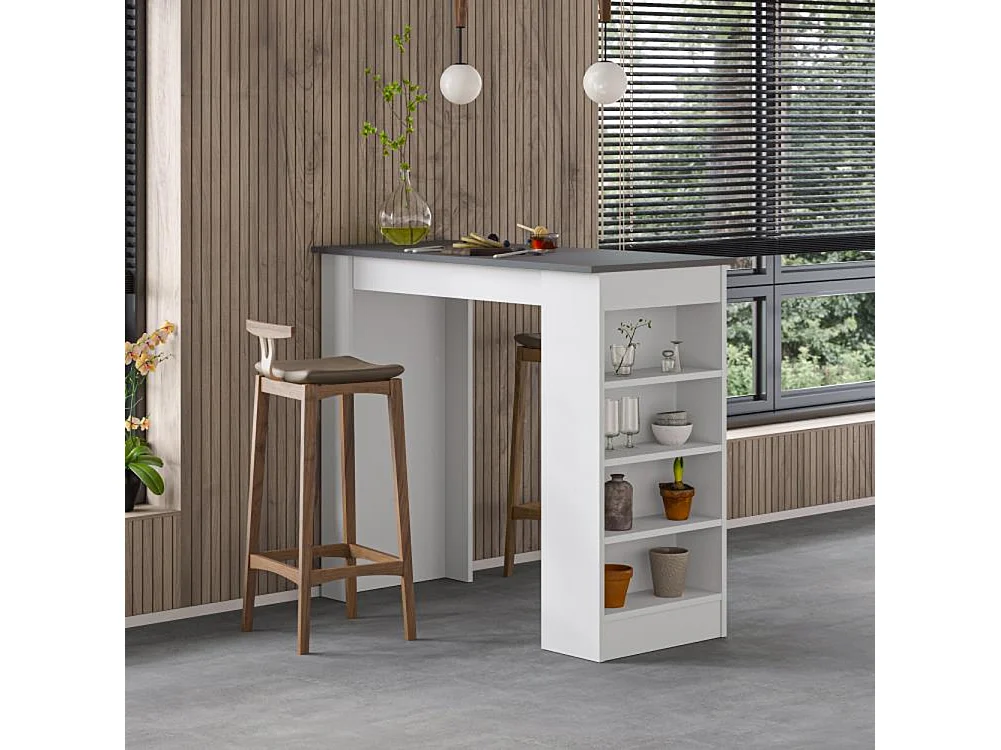 Tavolo da Bar con 4 Ripiani e Portaoggetti Bianco e Antracite 117x54x102 cm