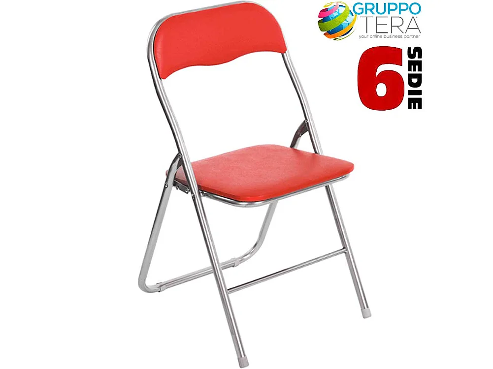 Set 6 Pezzi Sedie Imbottite Pieghevoli Colore Rosso Struttura Silver Sedia Metal