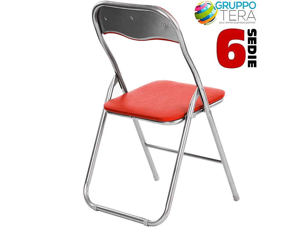 Set 6 Pezzi Sedie Imbottite Pieghevoli Colore Rosso Struttura Silver Sedia Metal