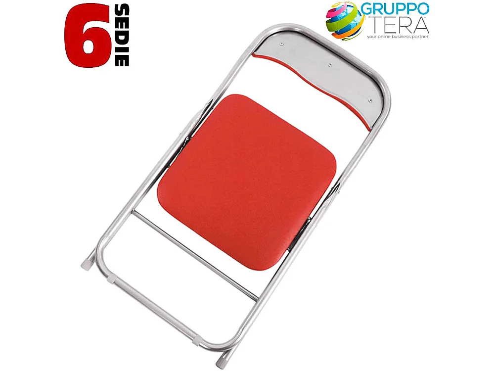 Set 6 Pezzi Sedie Imbottite Pieghevoli Colore Rosso Struttura Silver Sedia Metal
