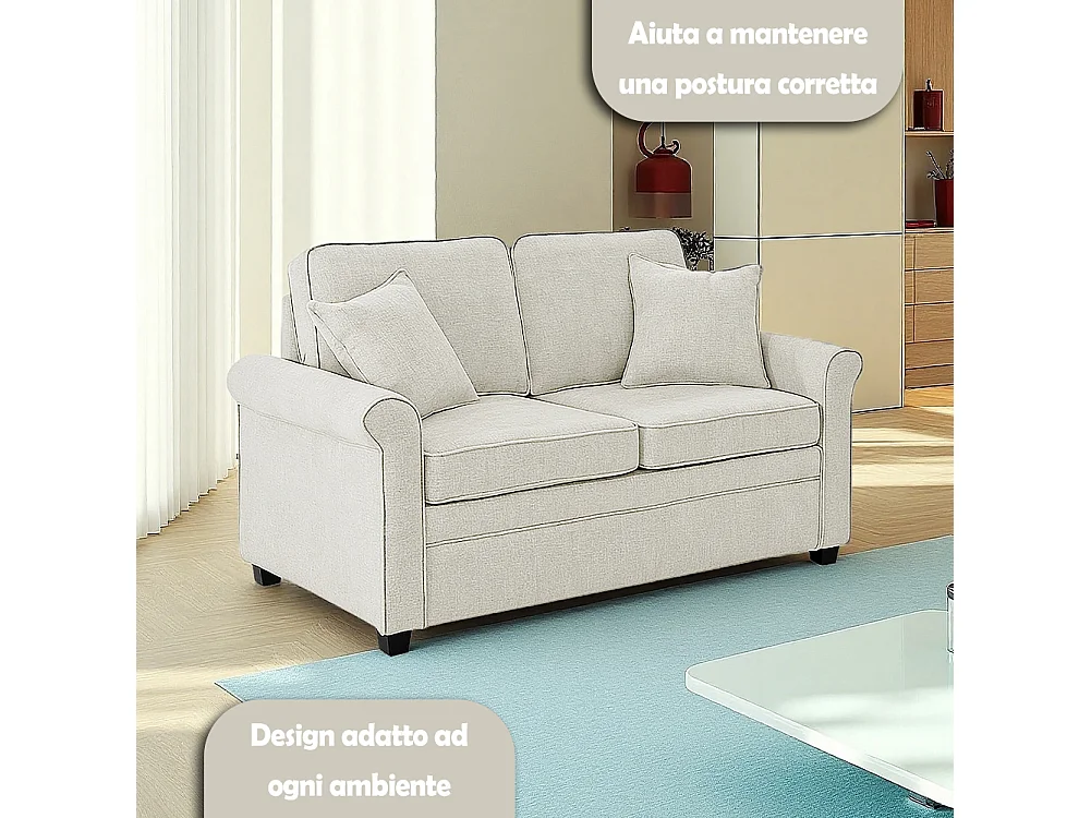 Divano Letto a 2 Posti Beige con Cuscino Memory Ergonomico con Apertura Facile