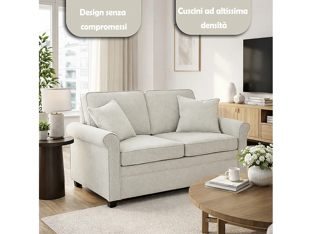 Divano Letto a 2 Posti Beige con Cuscino Memory Ergonomico con Apertura Facile