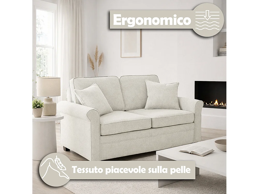 Divano Letto a 2 Posti Beige con Cuscino Memory Ergonomico con Apertura Facile