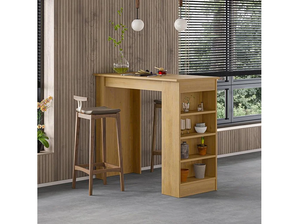 Tavolo da Bar con 4 Ripiani e Portaoggetti Quercia Salvaspazio 117x54x102 cm