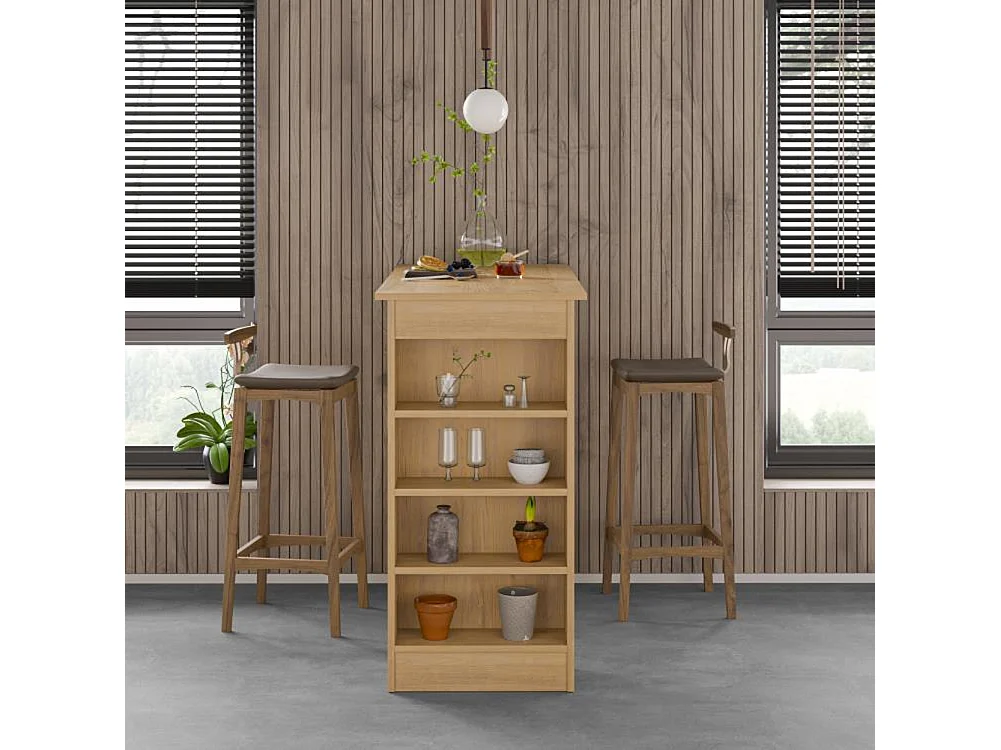 Tavolo da Bar con 4 Ripiani e Portaoggetti Quercia Salvaspazio 117x54x102 cm