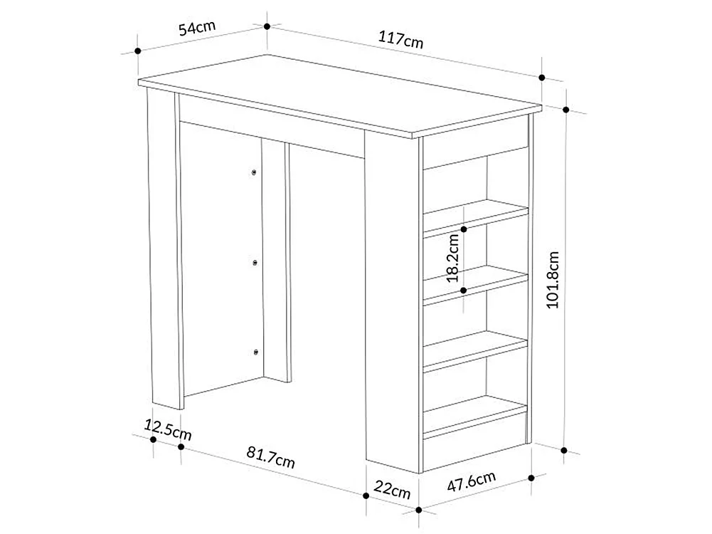 Tavolo da Bar con 4 Ripiani e Portaoggetti Quercia Salvaspazio 117x54x102 cm