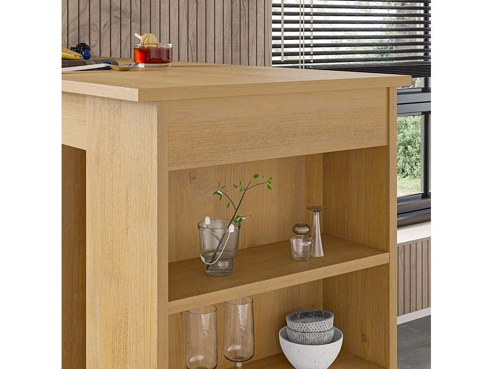 Tavolo da Bar con 4 Ripiani e Portaoggetti Quercia Salvaspazio 117x54x102 cm
