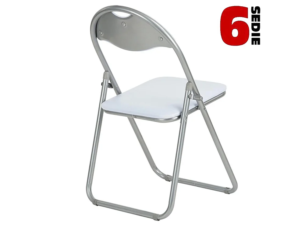 Set 6 Pezzi Sedie Imbottite Pieghevoli Colore Sedia Bianco Struttura Silver