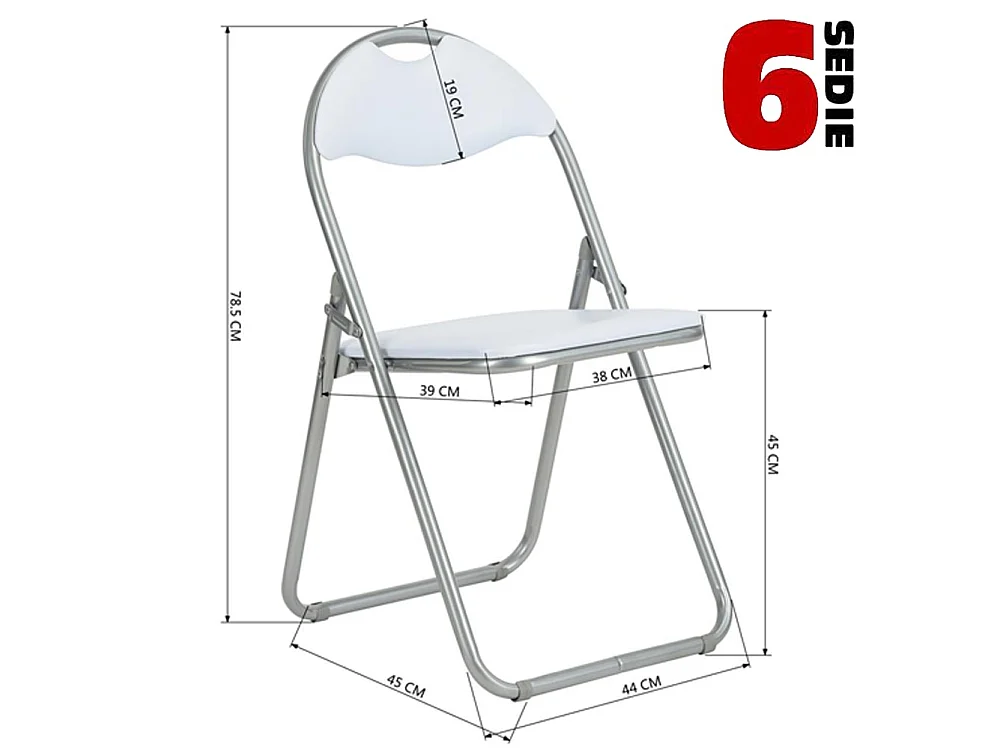 Set 6 Pezzi Sedie Imbottite Pieghevoli Colore Sedia Bianco Struttura Silver
