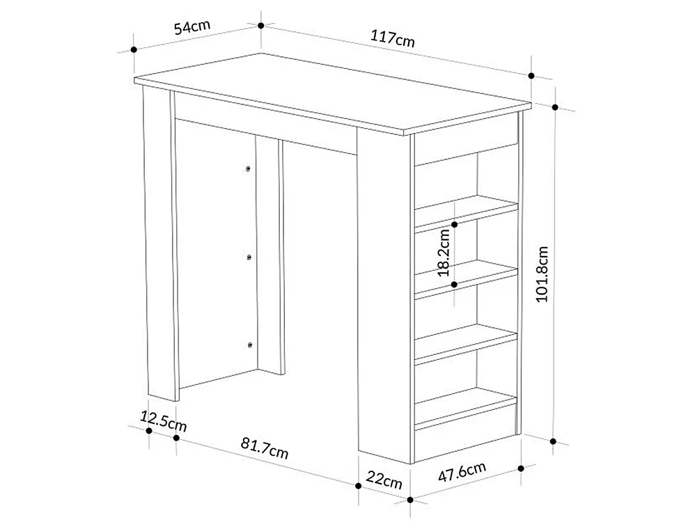 Tavolo da Bar 4 Ripiani e Portaoggetti Bianco e Quercia Salvaspazio 117x54x102cm