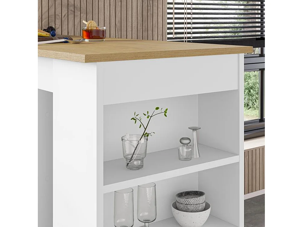 Tavolo da Bar 4 Ripiani e Portaoggetti Bianco e Quercia Salvaspazio 117x54x102cm