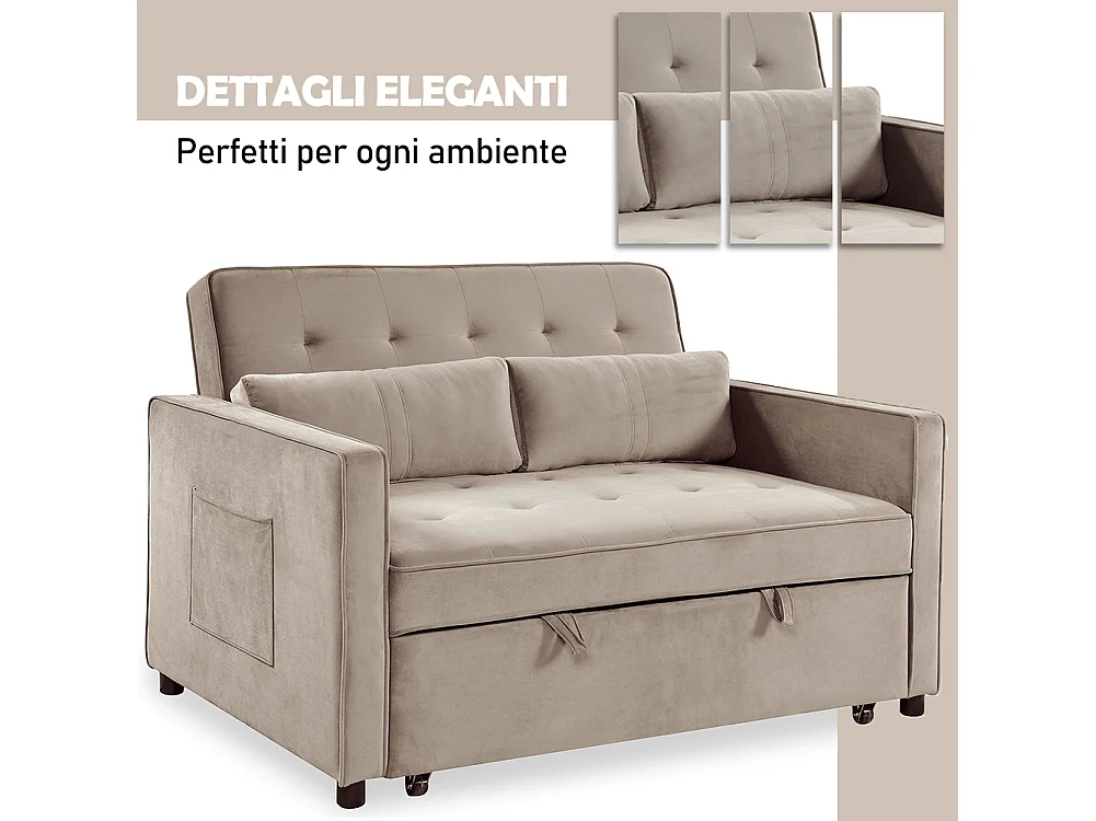 Divano Letto Due Posti in Velluto Premium con Imbottitura Alta Densità Beige