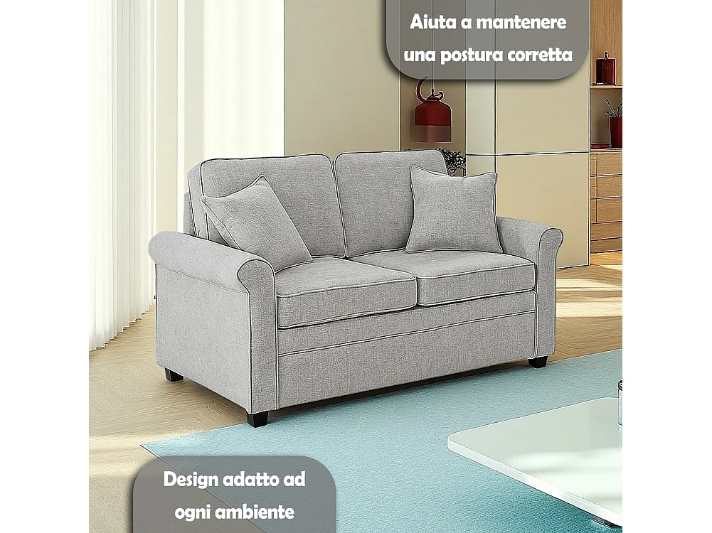 Divano Letto a 2 Posti Grigio con Cuscino Memory Ergonomico con Apertura Facile