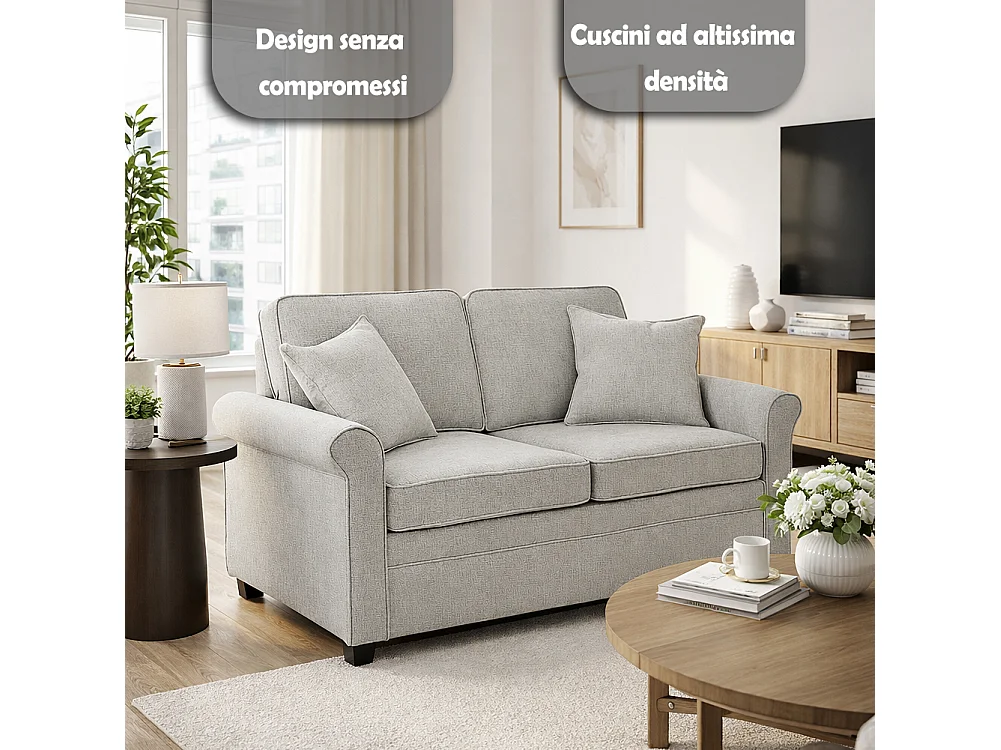 Divano Letto a 2 Posti Grigio con Cuscino Memory Ergonomico con Apertura Facile