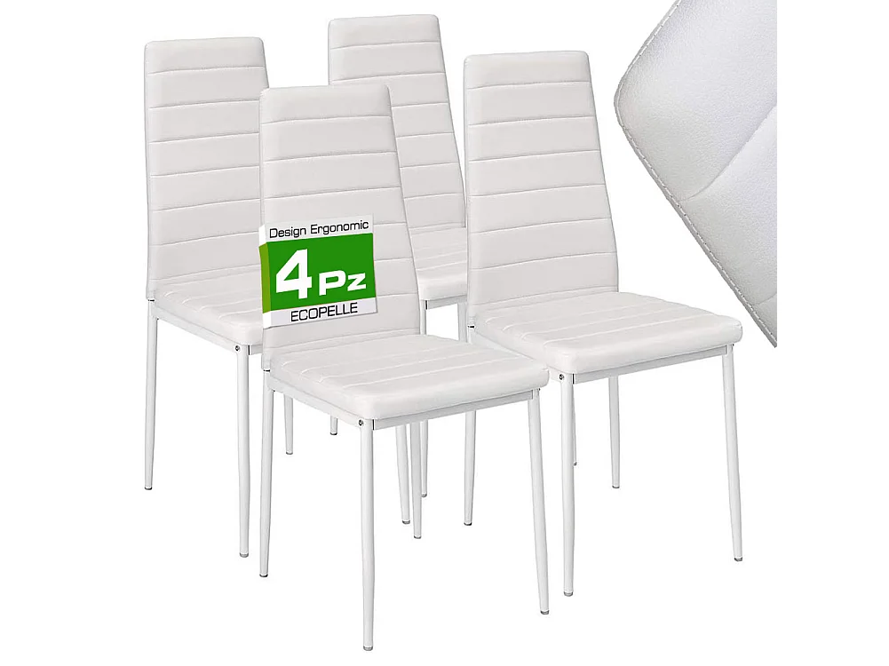 Set 4 Sedie Moderne Sala Pranzo Salotto Cucina Seduta Imbottita Ecopelle Bianco