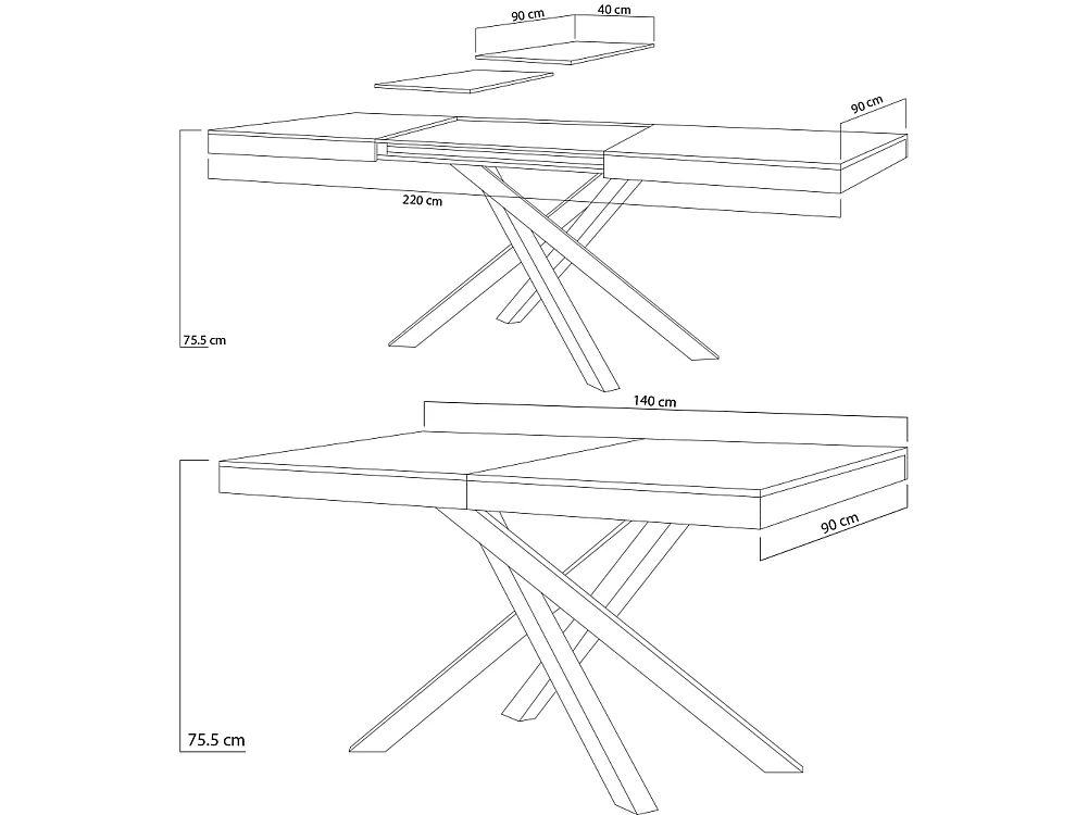 Tavolo da Pranzo Cucina Allungabile Estensibile 90 x 140 fino a 220 cm Olmo Perl