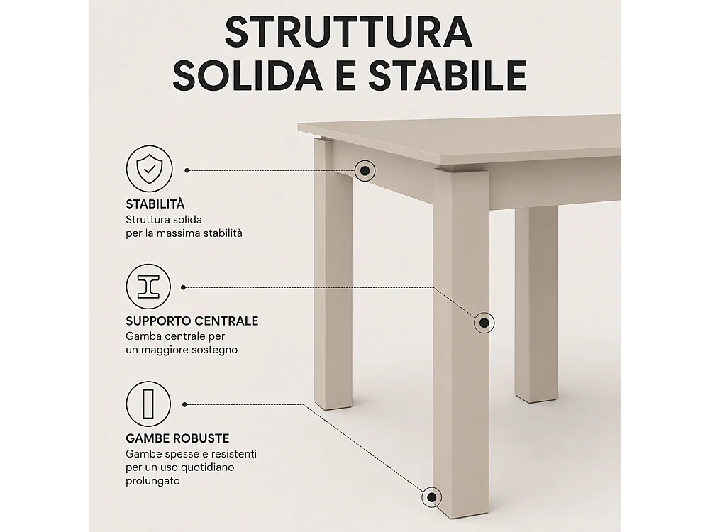 Tavolo da Pranzo 120x80 Allungabile fino a 170 cm Rettangolare in Legno Sabbia