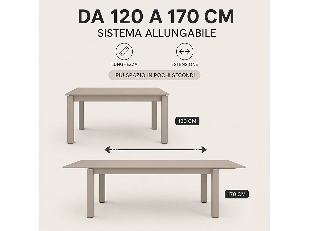 Tavolo da Pranzo 120x80 Allungabile fino a 170 cm Rettangolare in Legno Sabbia