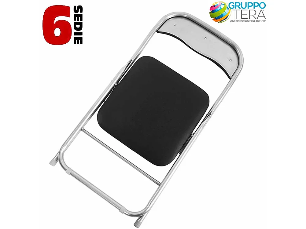 Set 6 Pezzi Sedie Imbottite Pieghevoli Colore Nero Struttura Silver Sedia Metal