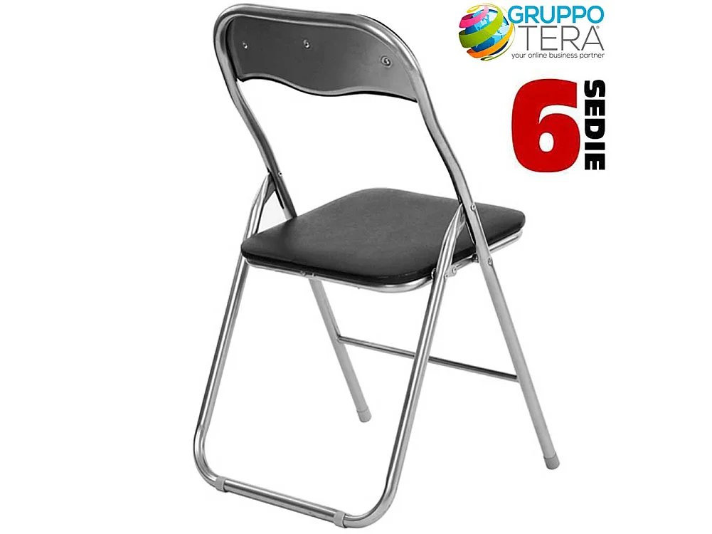 Set 6 Pezzi Sedie Imbottite Pieghevoli Colore Nero Struttura Silver Sedia Metal