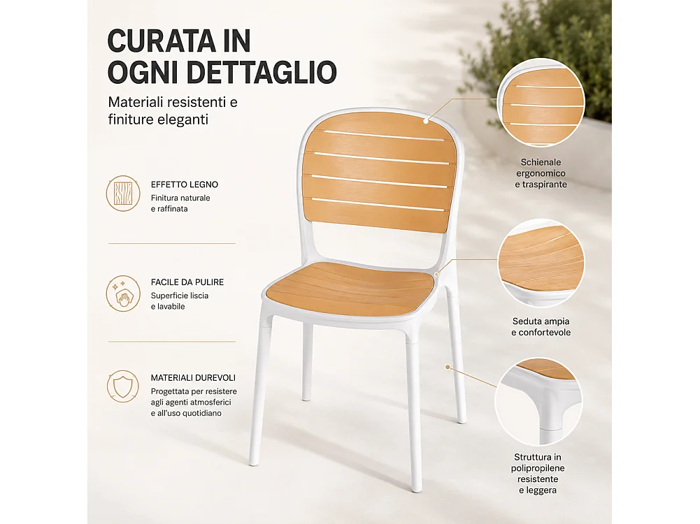 Set 4 Sedie Impilabili in Polipropilene con Schienale Portata 140kg 45x55.5x82cm