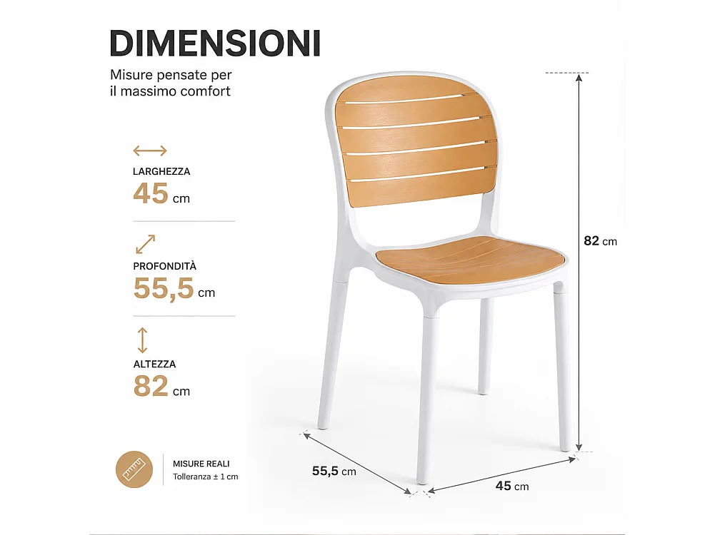 Set 4 Sedie Impilabili in Polipropilene con Schienale Portata 140kg 45x55.5x82cm