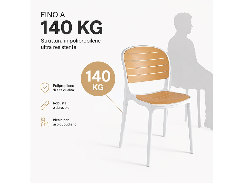 Set 4 Sedie Impilabili in Polipropilene con Schienale Portata 140kg 45x55.5x82cm