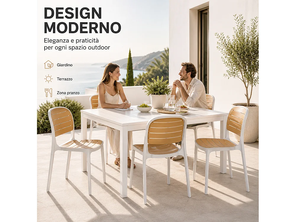 Set 4 Sedie Impilabili in Polipropilene con Schienale Portata 140kg 45x55.5x82cm