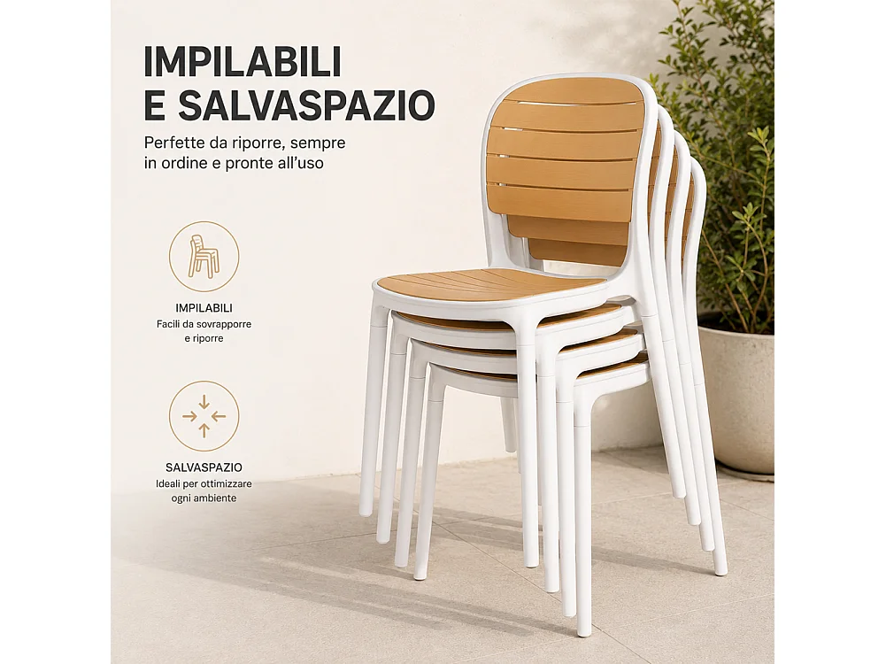 Set 4 Sedie Impilabili in Polipropilene con Schienale Portata 140kg 45x55.5x82cm