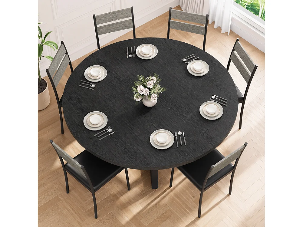 Tavolo per Sala da Pranzo Tondo Nero con Ripiano Portaoggetti 120x120x76cm