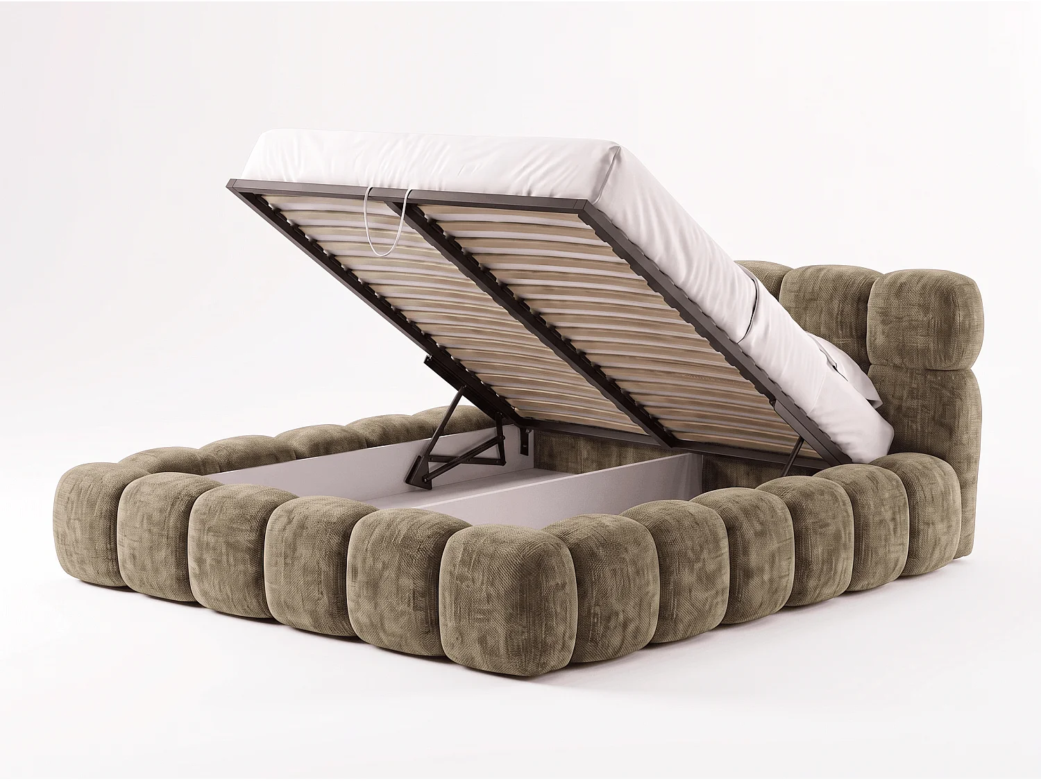 BESILIO Lit rembourré 140x200 avec rembourrage en mousse épaisse, tissu chenille Tokyo - lit coffre avec sommier métallique - noir