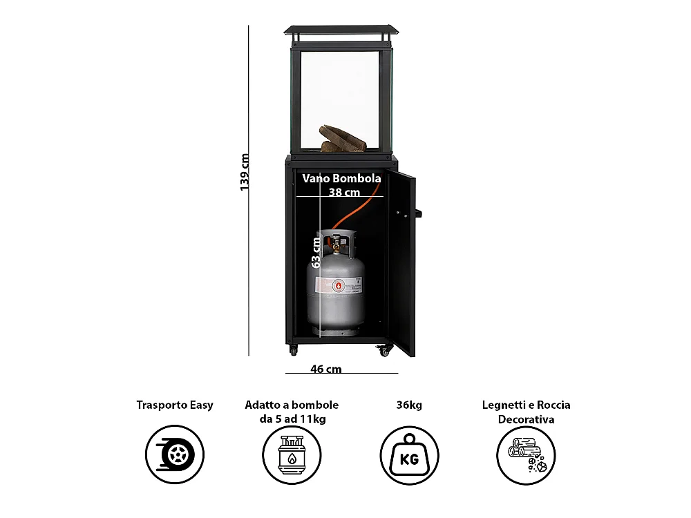 Tempo Style - Stufa a Gas Raven (8 kW) – Stufa da esterno Nero