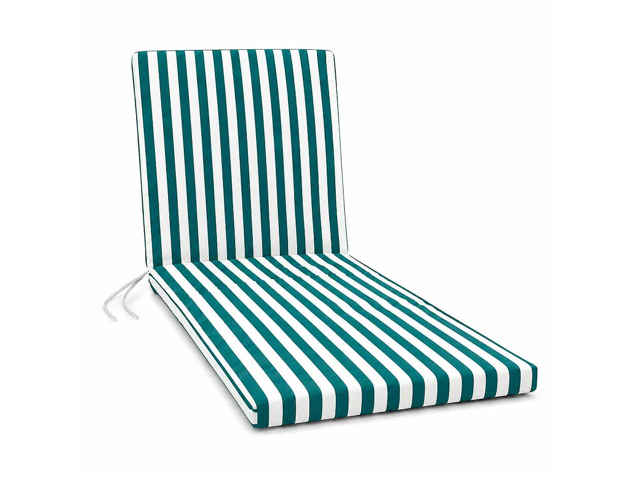 Tempo Style - Cuscino per lettino da esterno 190×60 cm a righe con schienale reclinabile e laccetti in poliestere – Verde/Bianco