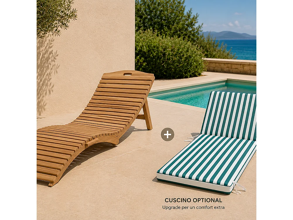 Tempo Style - Cuscino per lettino da esterno 190×60 cm a righe con schienale reclinabile e laccetti in poliestere – Verde/Bianco