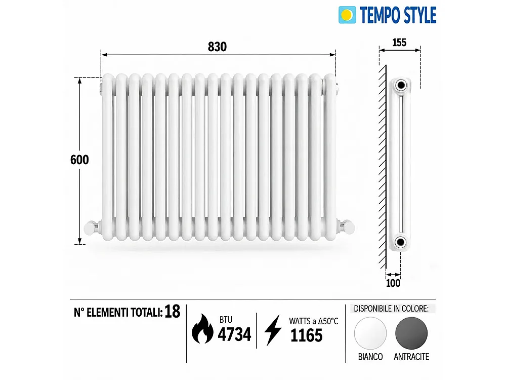 Tempo Style - Radiador 600x830mm | 1165W | 4734BTU com 18 elementos - Branco