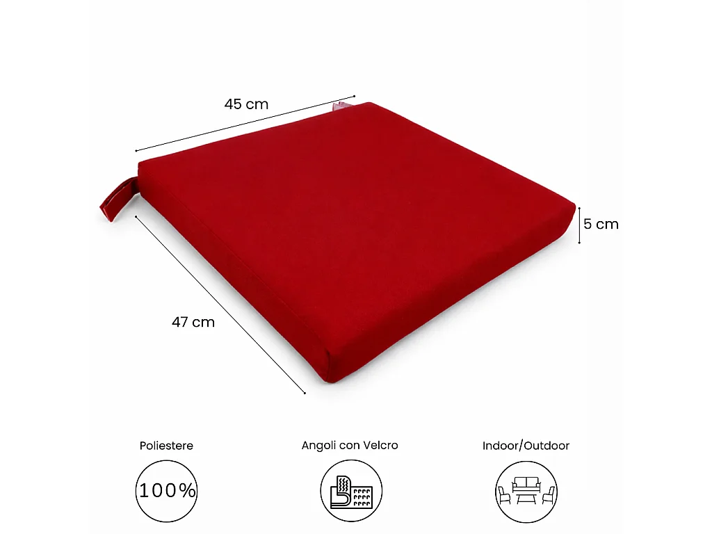 Tempo Style - Cuscino seduta per sedia 45x47cm con velcro in poliestere – Bordeaux