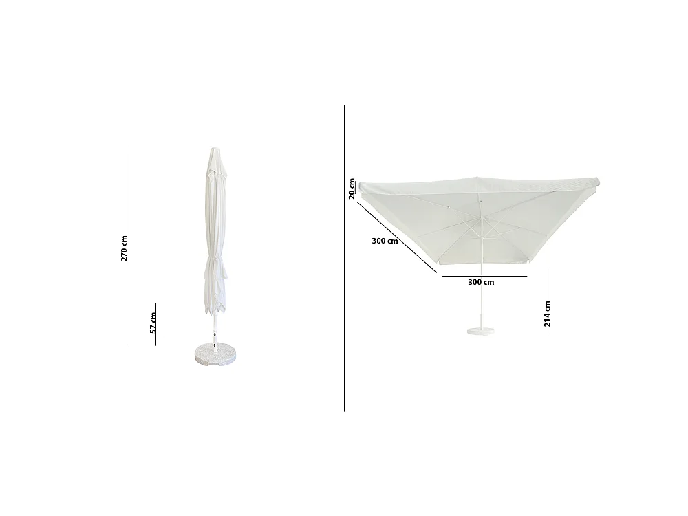 Tempo Style - Ombrellone per esterni Vomero con telo bianco e palo bianco lucido 3 x 3 m