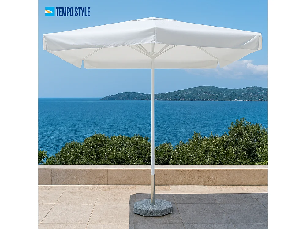 Tempo Style - Ombrellone per esterni Vomero con telo bianco e palo bianco lucido 3 x 3 m