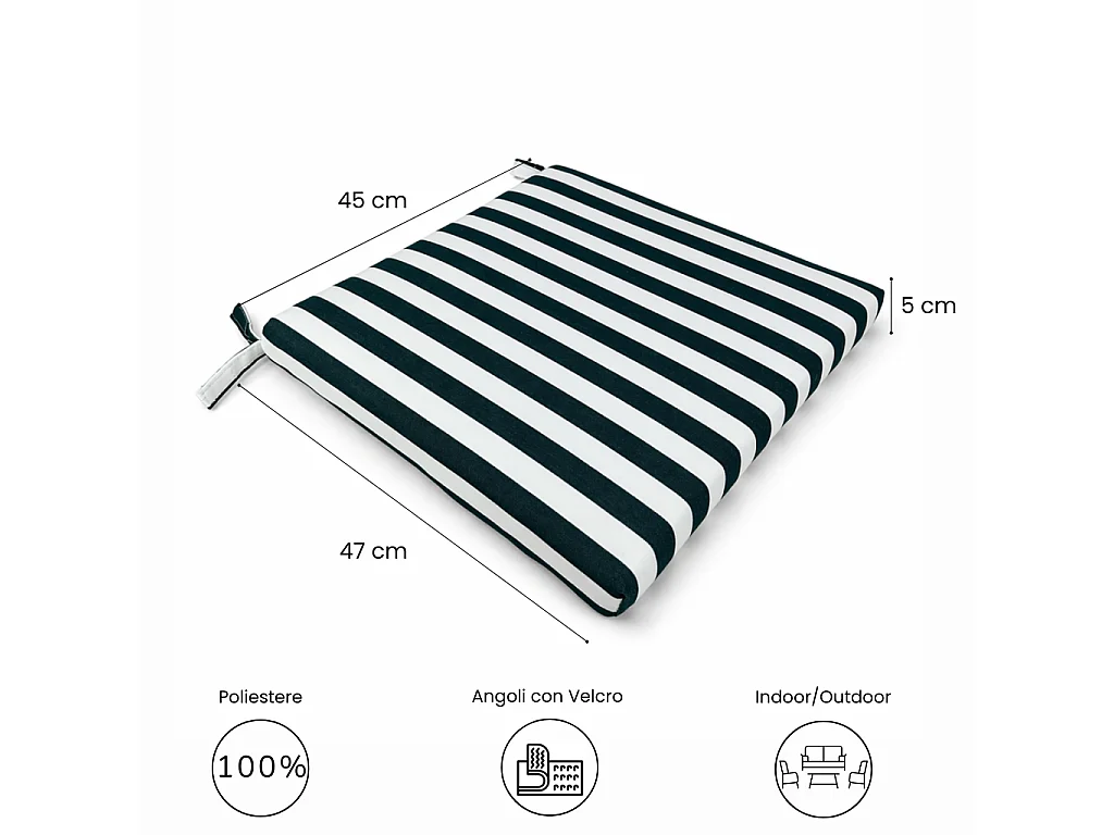 Tempo Style - Cuscino seduta per sedia 45x47cm con velcro in poliestere – Blu/Bianco