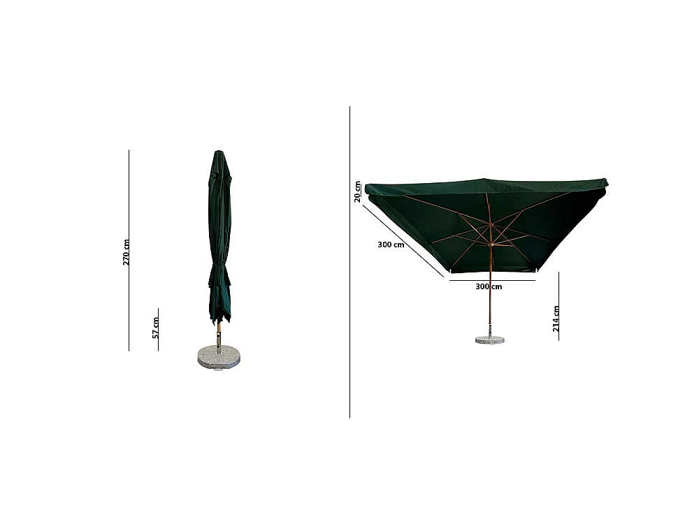 Tempo Style - Ombrellone da Giardino Vomero 3x3 m | Ombrellone da Esterno in Alluminio e Poliestere 180g/㎡ (Verde/Legno Noce)