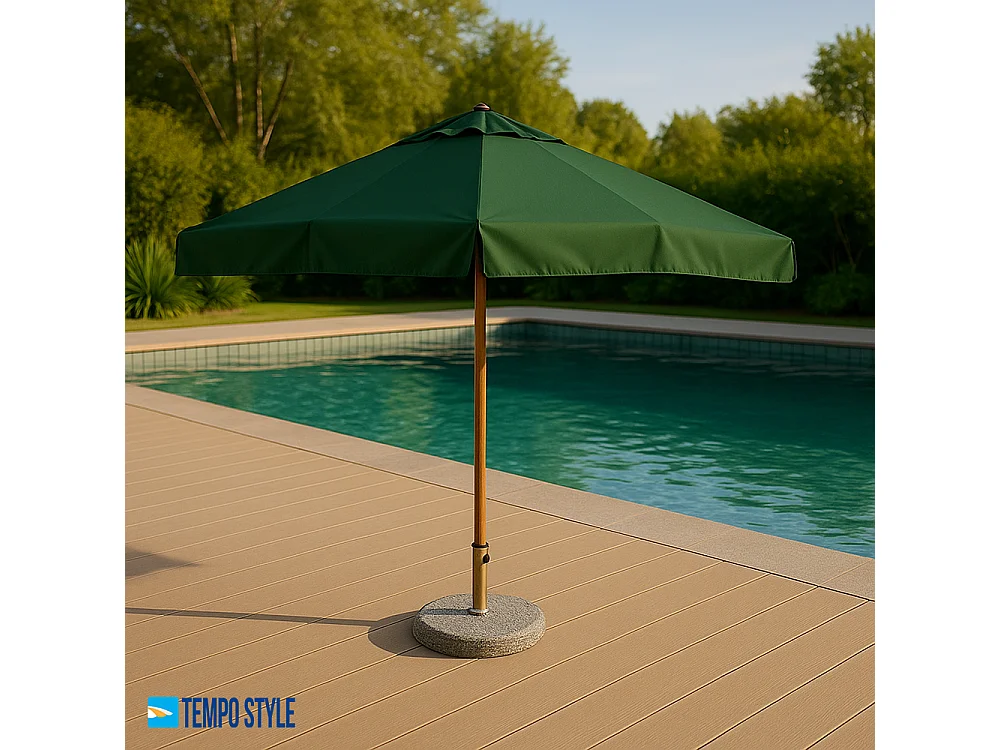 Tempo Style - Ombrellone da Giardino Vomero 3x3 m | Ombrellone da Esterno in Alluminio e Poliestere 180g/㎡ (Verde/Legno Noce)
